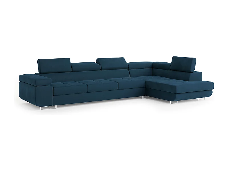 Hoekbank VICENTE van fluweel met slaapfunctie Blau