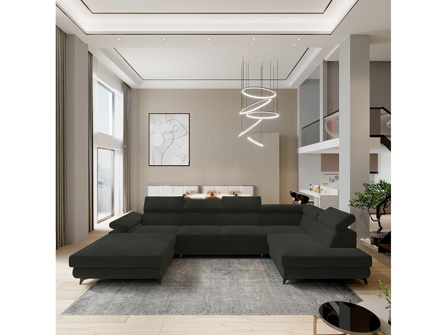 Canapé D'angle Rubano Noir En Velours Avec Fonction De Couchage