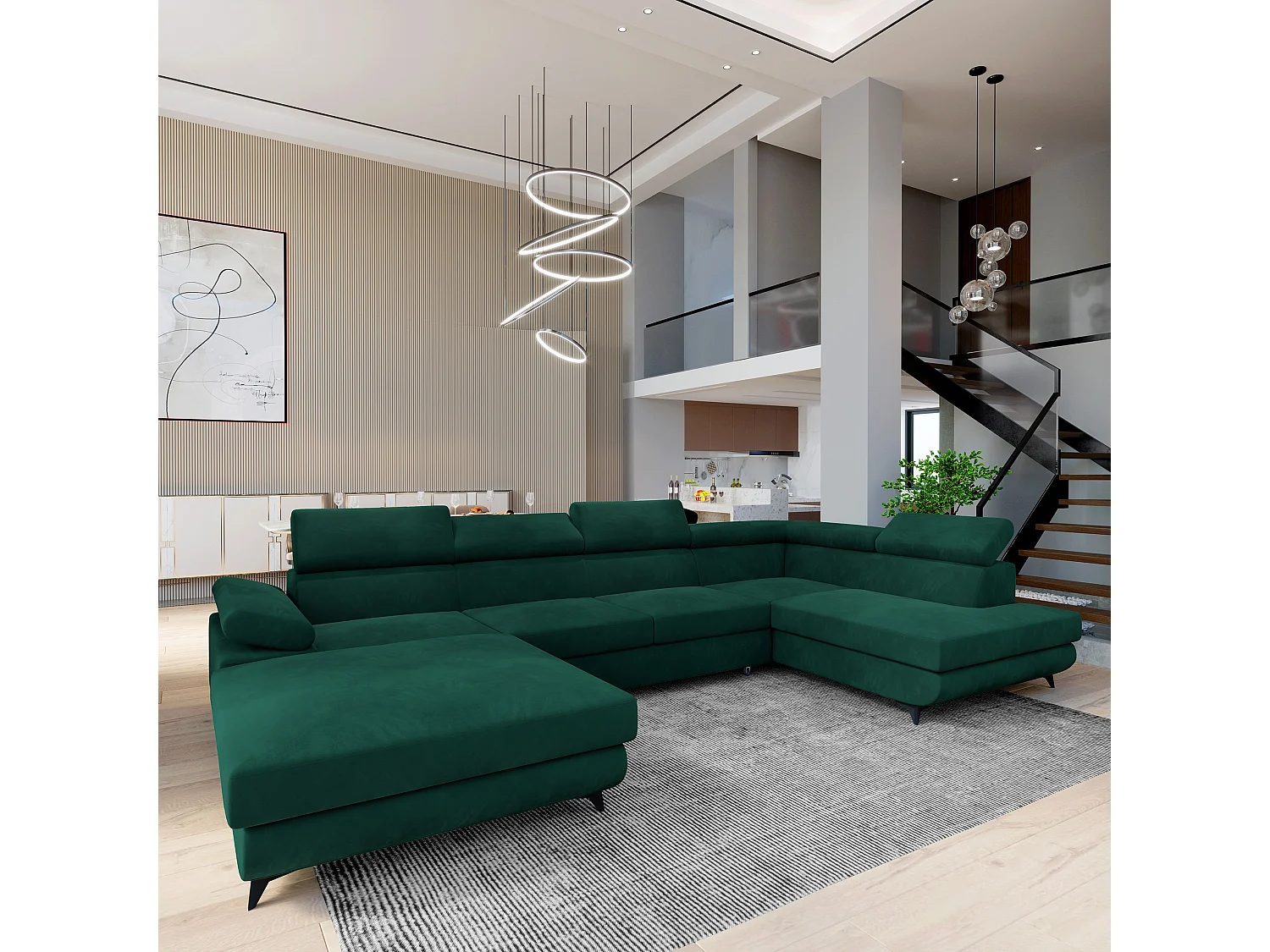 Canapé D'angle Rubano Vert Sapin En Velours Avec Fonction De Couchage