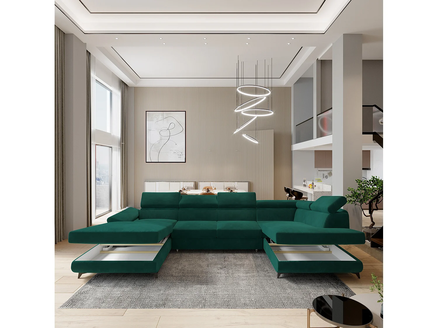 Canapé D'angle Rubano Vert Sapin En Velours Avec Fonction De Couchage