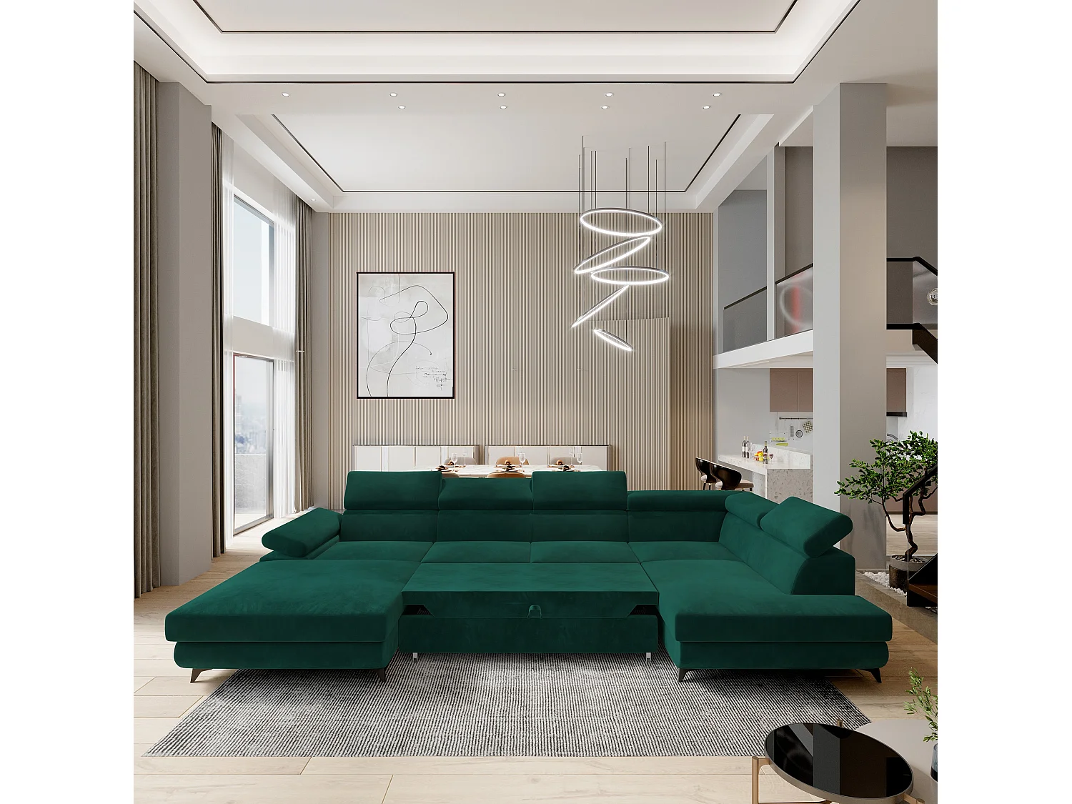 Canapé D'angle Rubano Vert Sapin En Velours Avec Fonction De Couchage