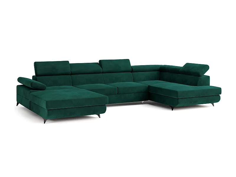 Hoekbank RUBANO van fluweel met slaapfunctie Grün