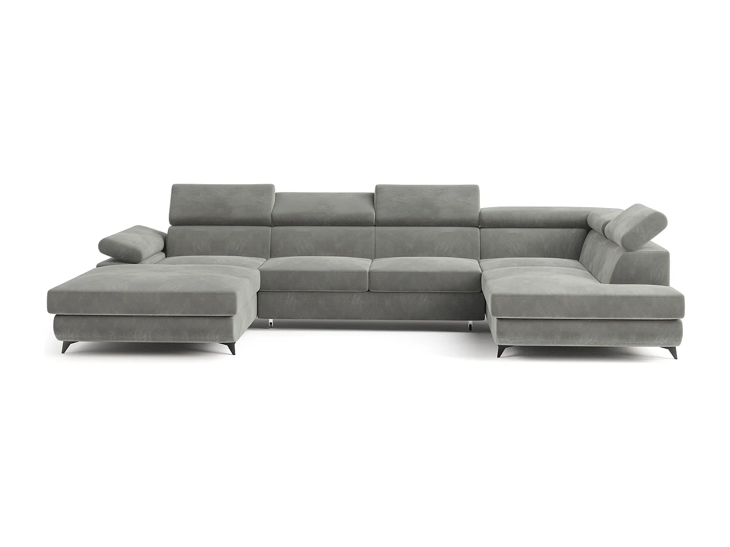 Hoekbank RUBANO van fluweel met slaapfunctie Hellgrau