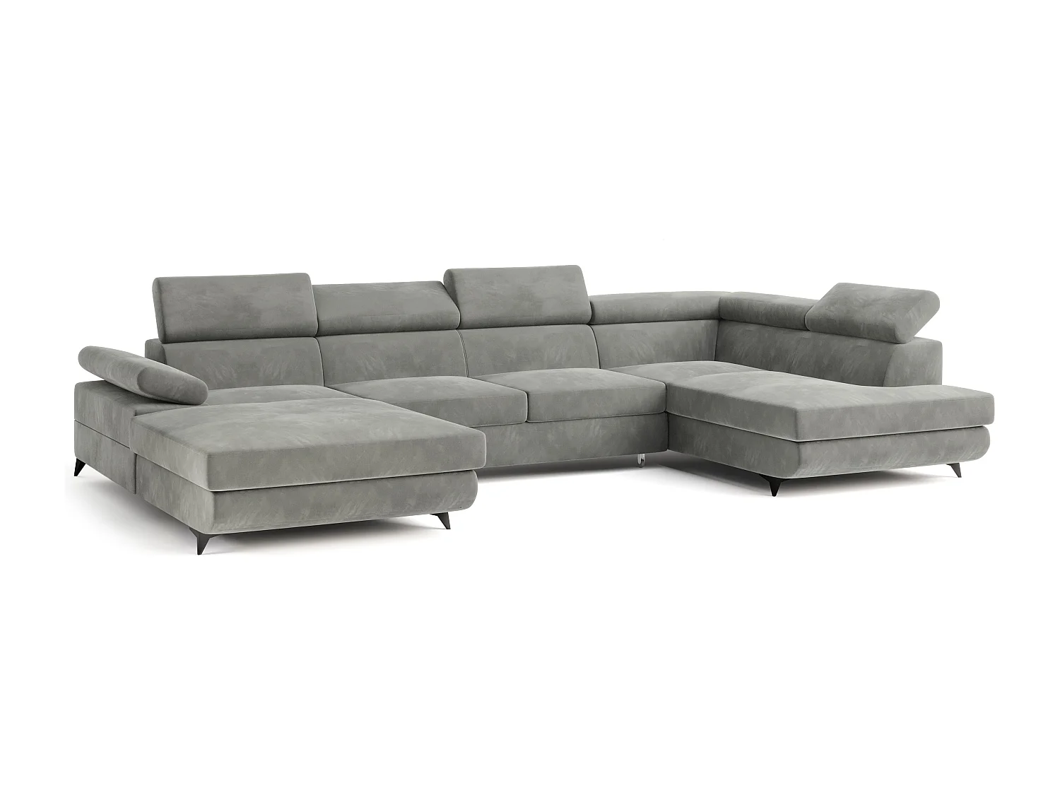 Canapé D'angle Rubano Gris Clair En Velours Avec Fonction De Couchage