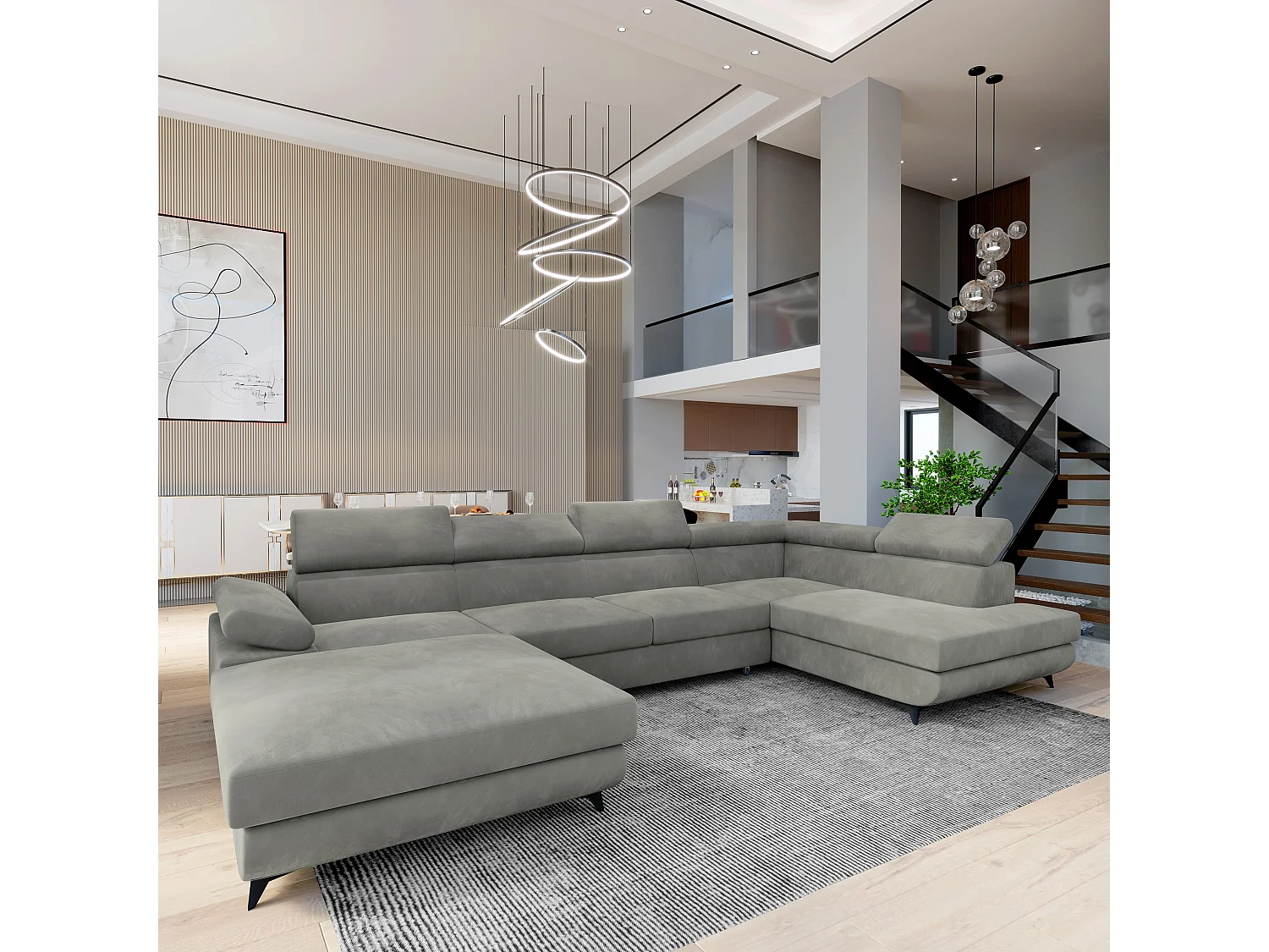 Canapé D'angle Rubano Gris Clair En Velours Avec Fonction De Couchage