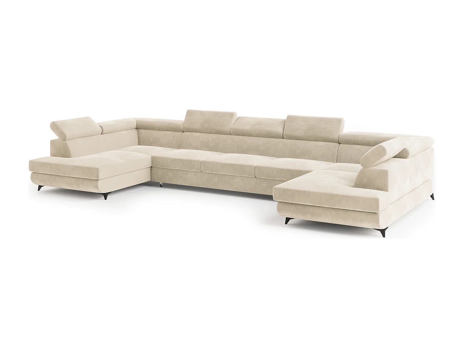 Hoekbank URMANO van fluweel met slaapfunctie Creme