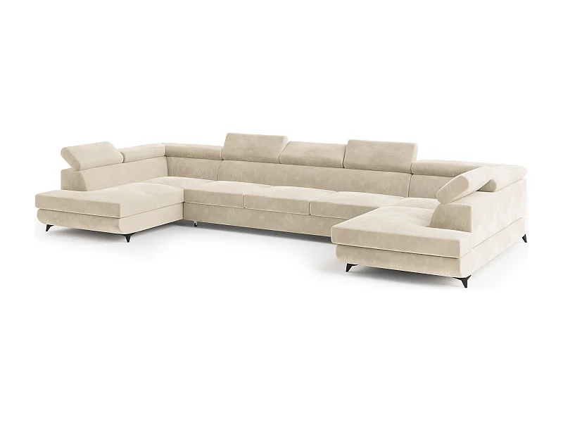 Canapé d'angle URMANO Crème en velours avec fonction de couchage