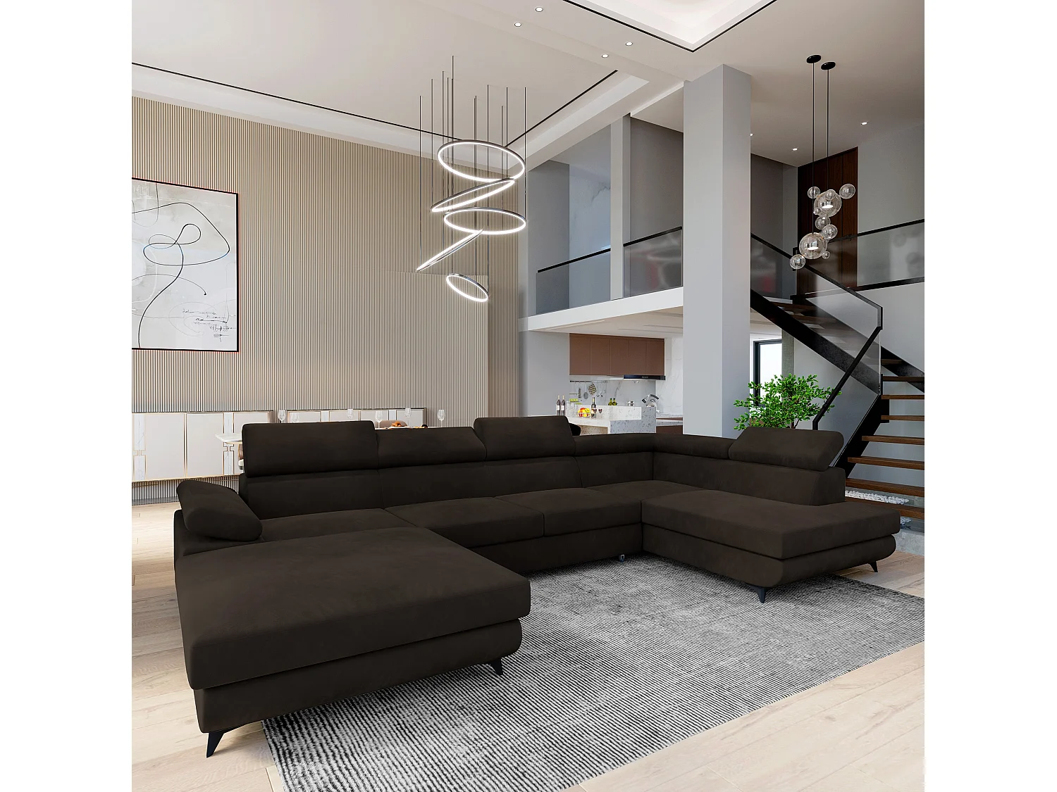 Canapé D'angle Rubano Marron En Velours Avec Fonction De Couchage