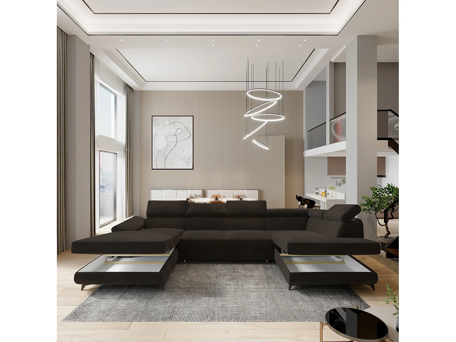 Canapé D'angle Rubano Marron En Velours Avec Fonction De Couchage