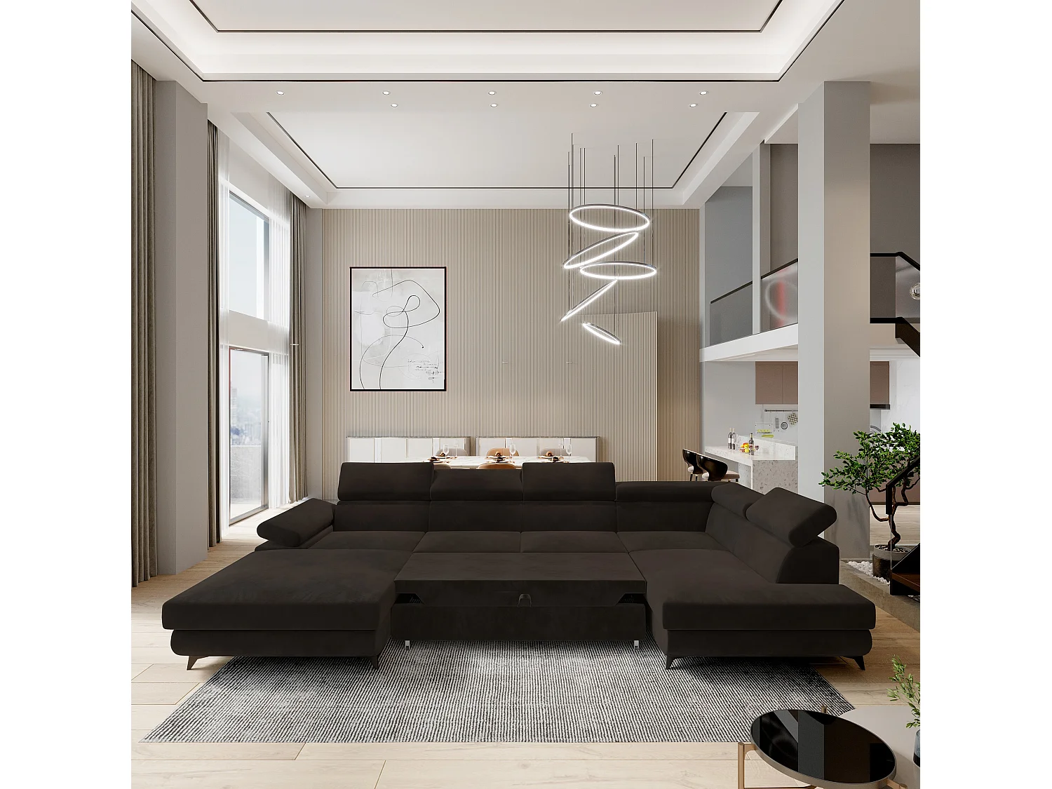 Canapé D'angle Rubano Marron En Velours Avec Fonction De Couchage