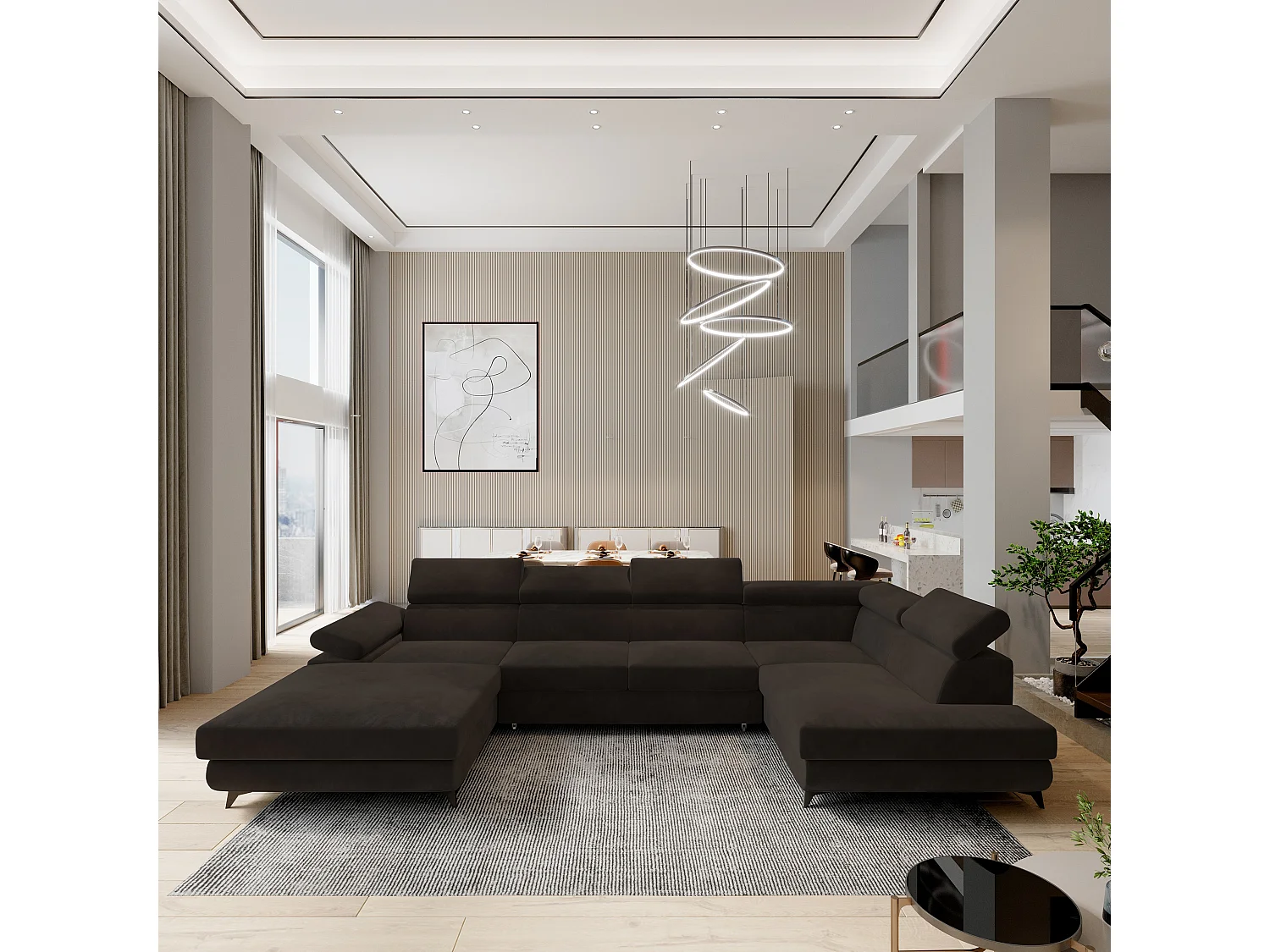 Canapé D'angle Rubano Marron En Velours Avec Fonction De Couchage