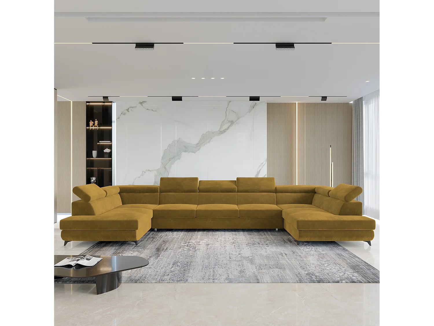 Canapé d'angle URMANO Jaune en velours avec fonction de couchage