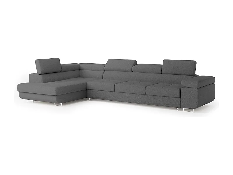 Canapé d'angle VICENTE Gris en bouclé avec fonction de couchage