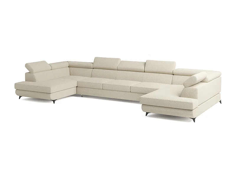 Canapé d'angle URMANO Crème en bouclé avec fonction de couchage