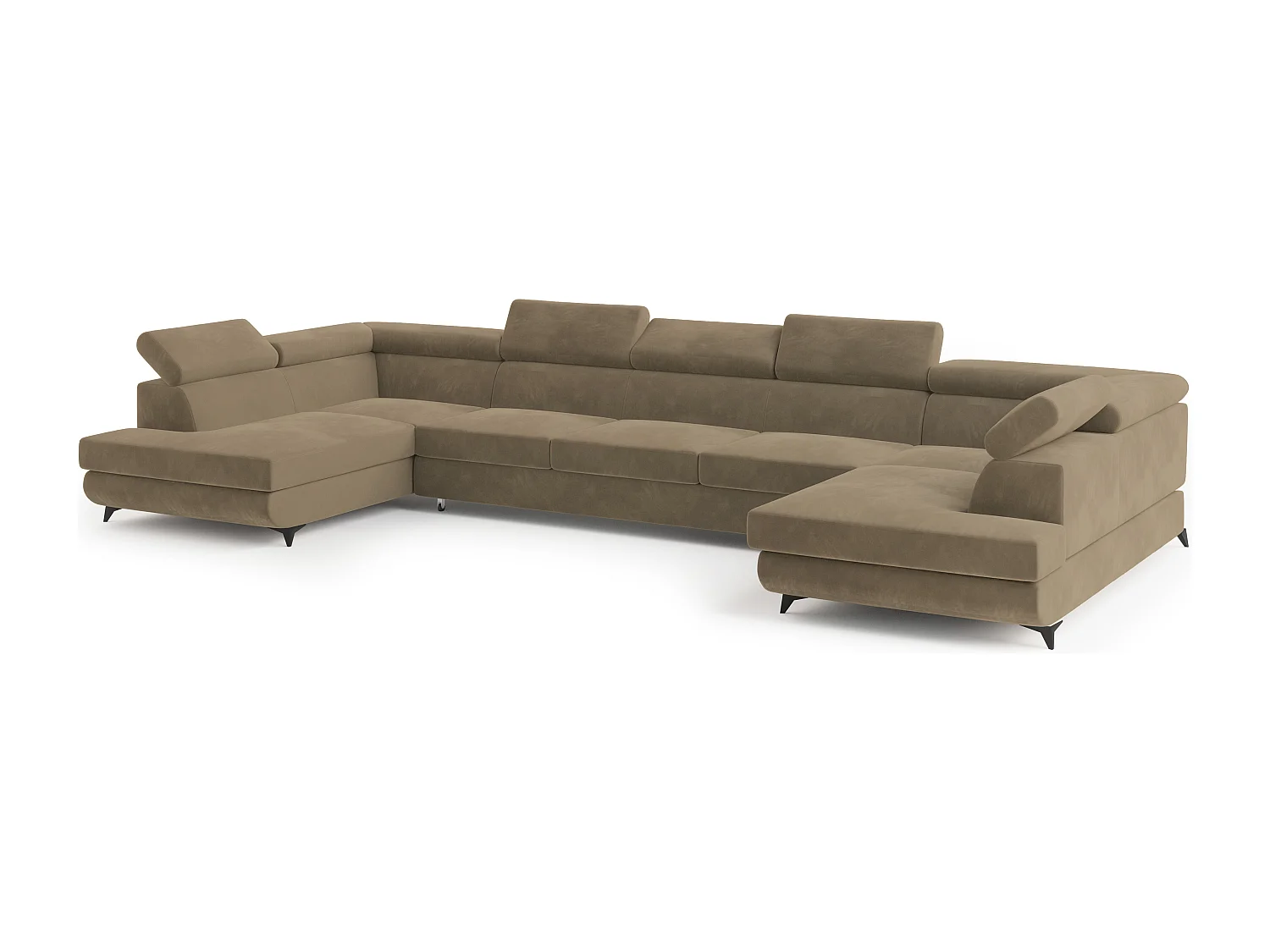 Canapé d'angle URMANO Beige en velours avec fonction de couchage