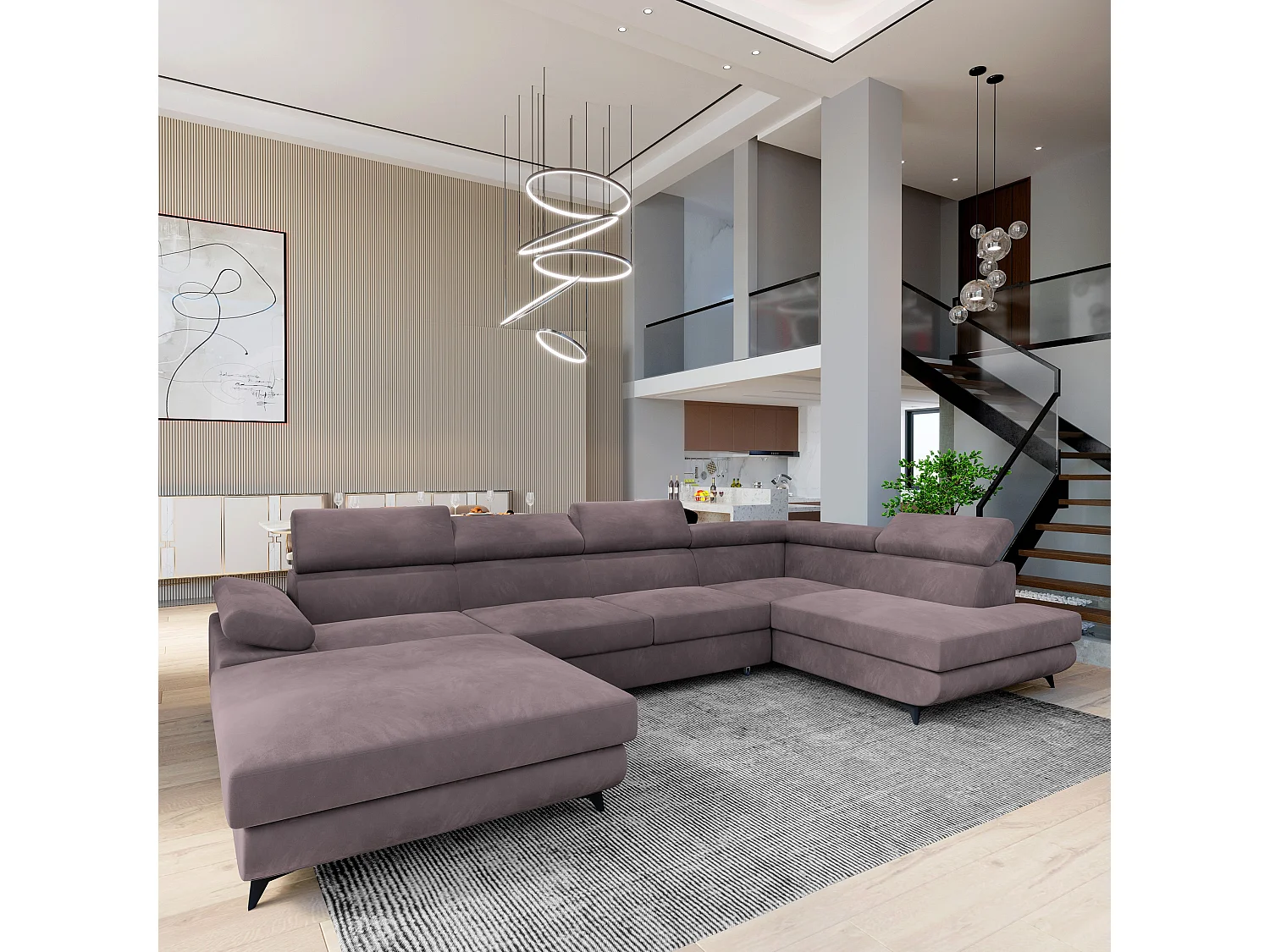 Canapé D'angle Rubano Violet En Velours Avec Fonction De Couchage