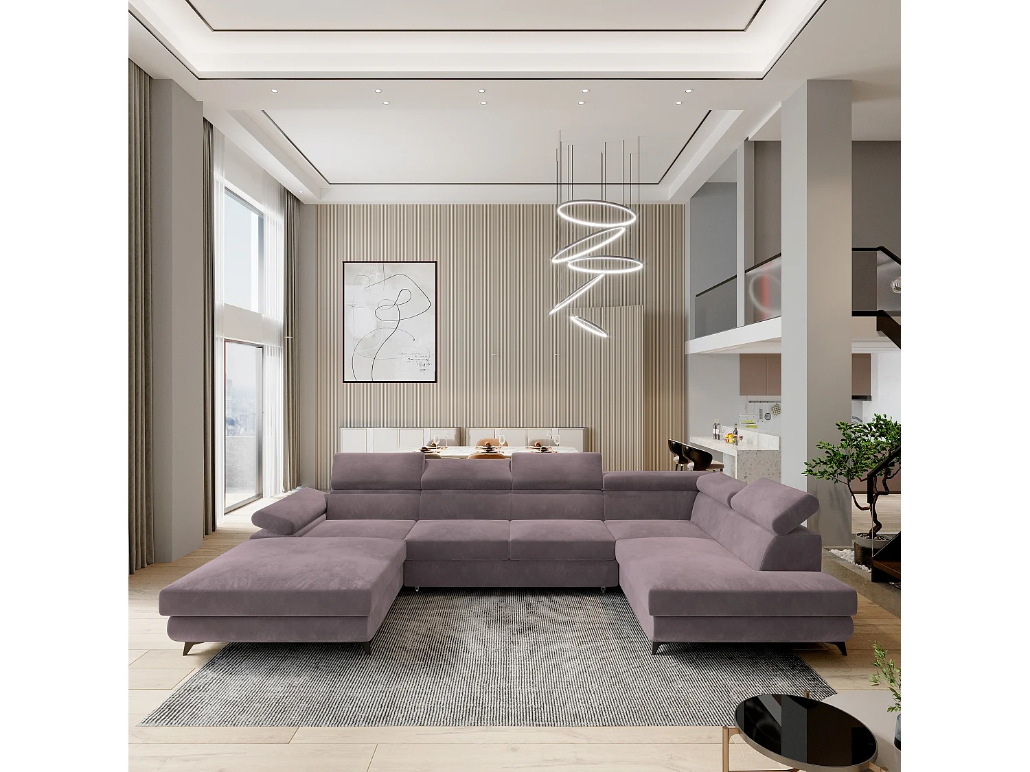 Canapé D'angle Rubano Violet En Velours Avec Fonction De Couchage