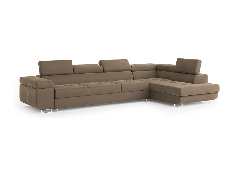 Hoekbank VICENTE van fluweel met slaapfunctie Beige