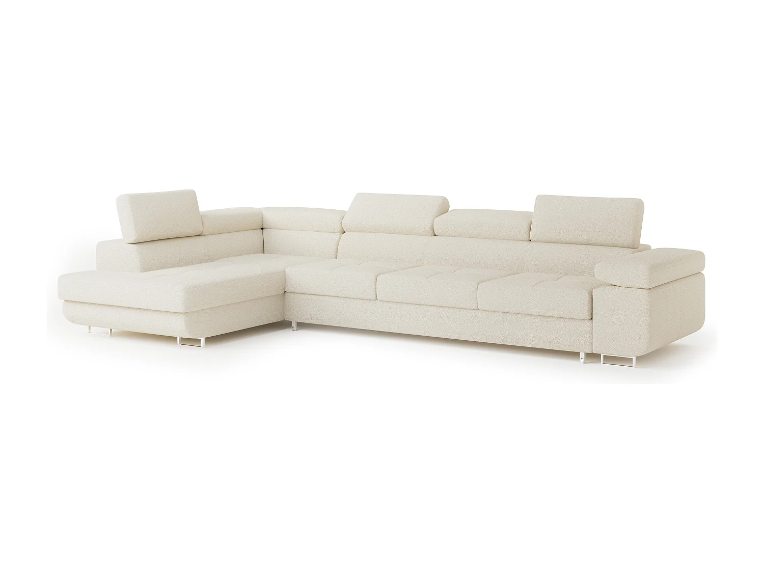 Hoekbank VICENTE van fluweel met slaapfunctie Creme