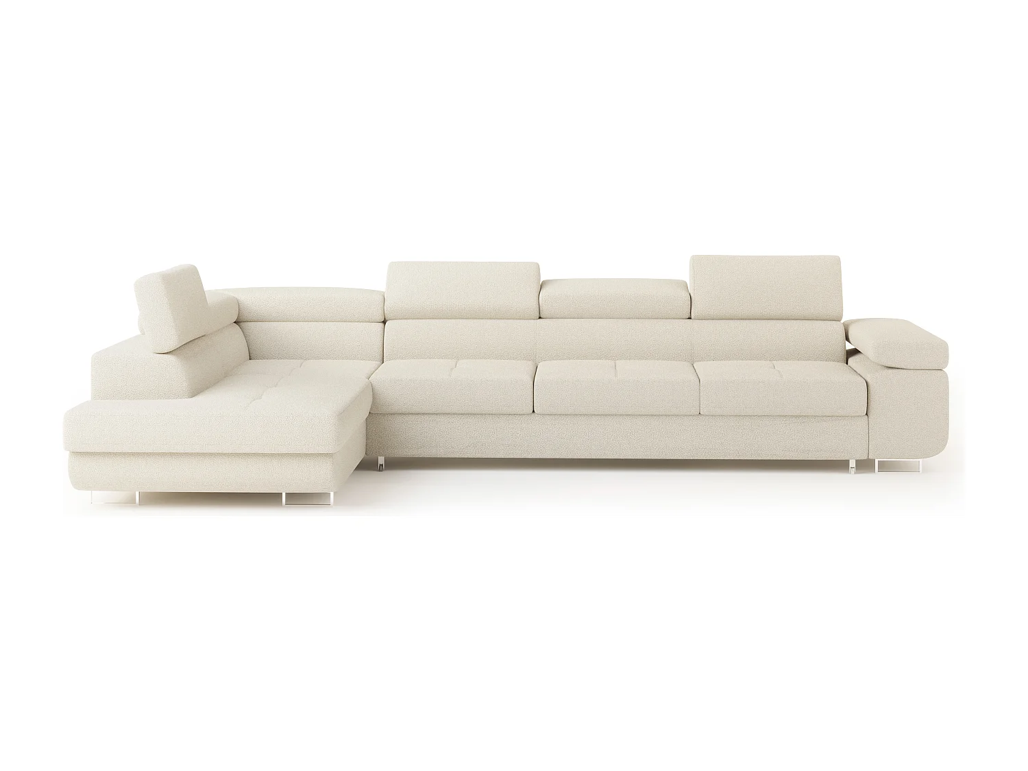 Hoekbank VICENTE van fluweel met slaapfunctie Creme