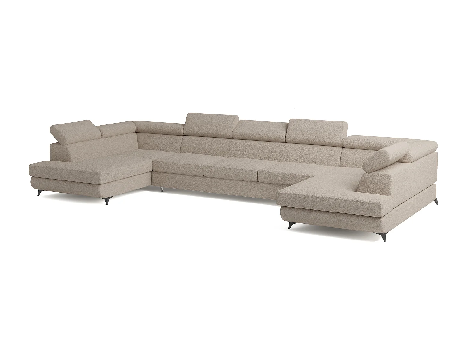 Canapé d'angle URMANO Beige en bouclé avec fonction de couchage