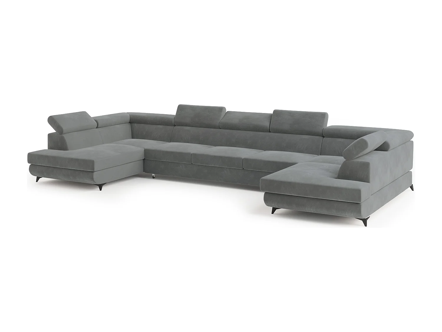 Canapé d'angle URMANO Gris en velours avec fonction de couchage