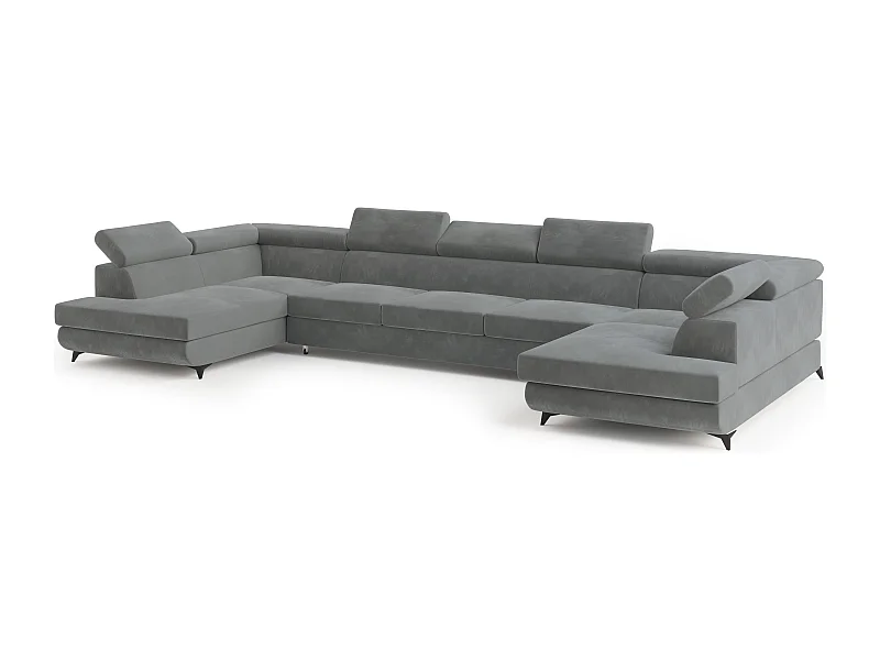 Canapé d'angle URMANO Gris en velours avec fonction de couchage