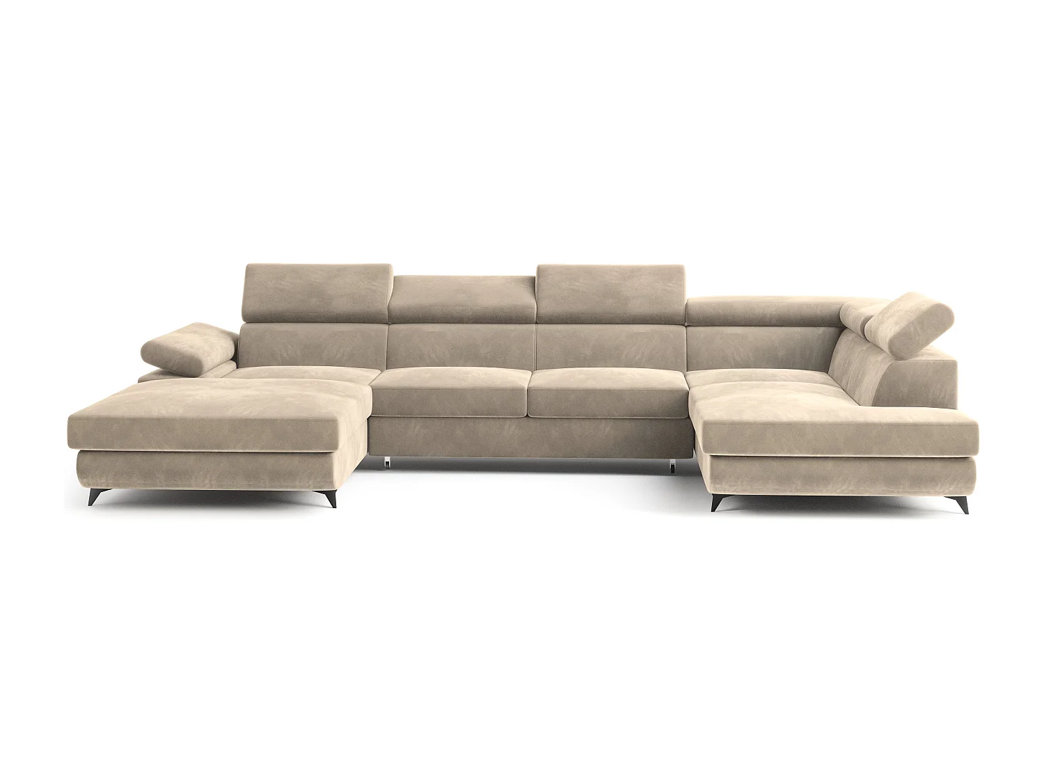 Hoekbank RUBANO van fluweel met slaapfunctie Creme