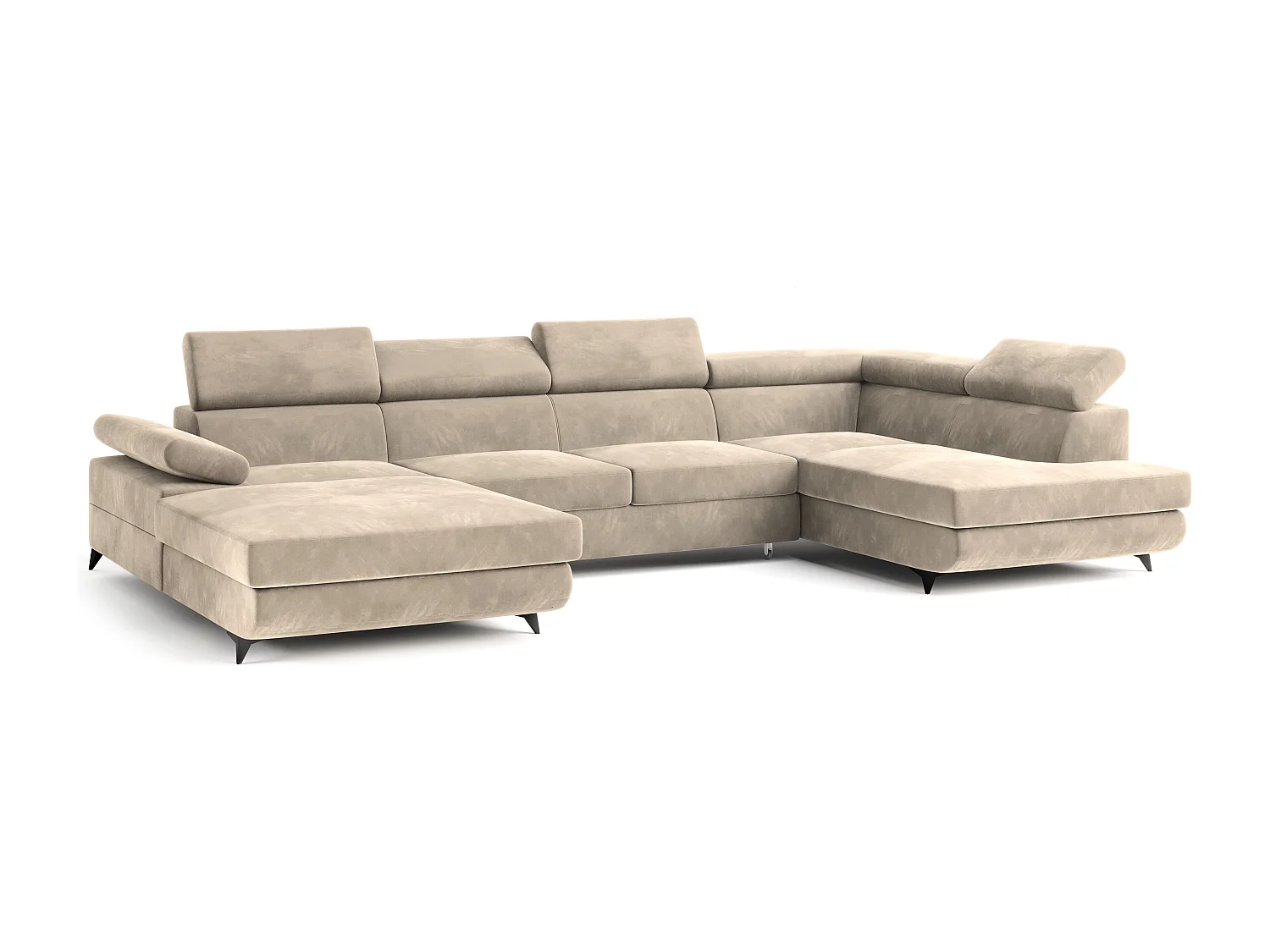 Canapé D'angle Rubano Crème En Velours Avec Fonction De Couchage