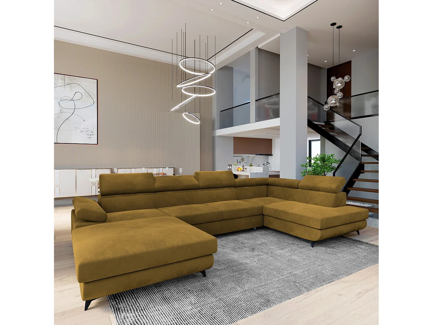 Canapé D'angle Rubano Jaune En Velours Avec Fonction De Couchage