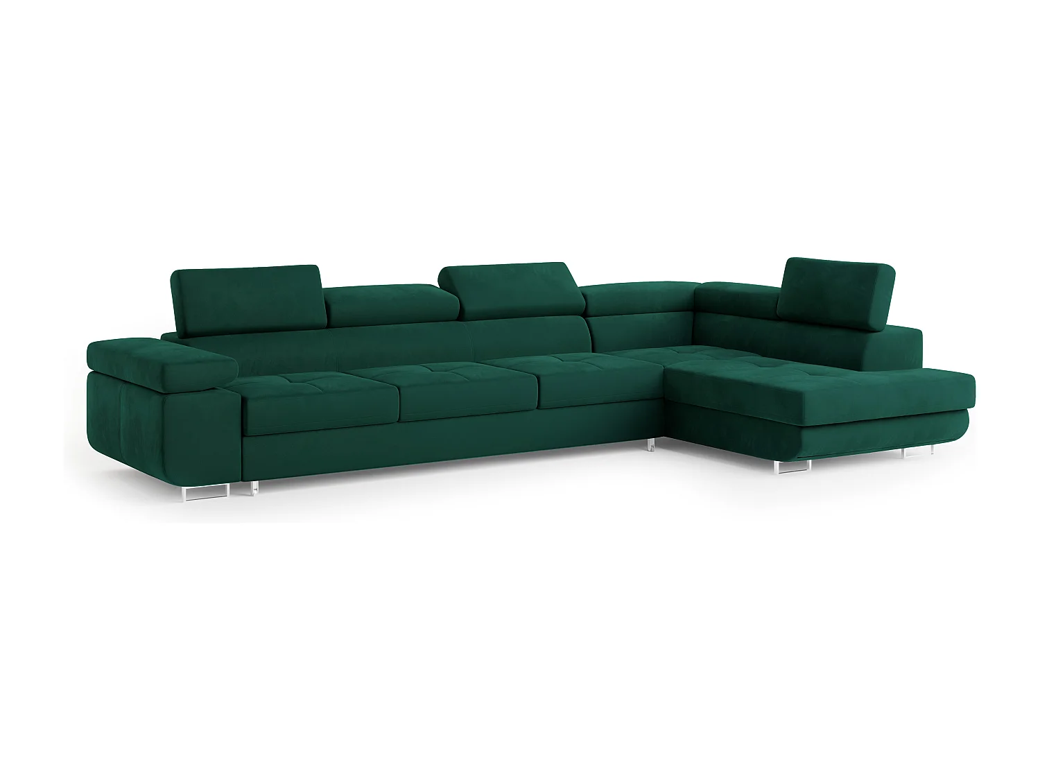 Hoekbank VICENTE van fluweel met slaapfunctie Grün