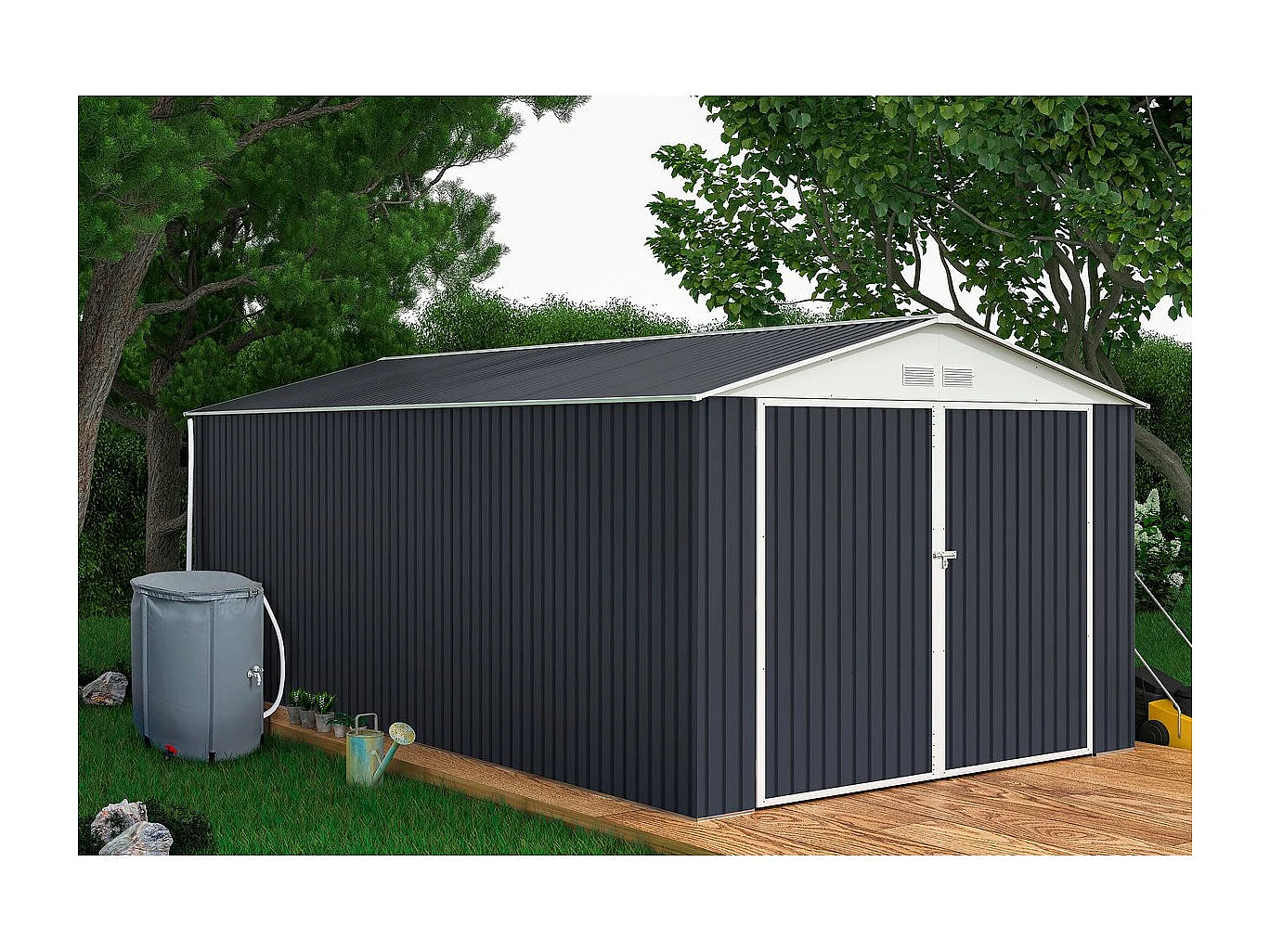Garage métal  " Houston" - 18,56m² avec gouttière et récupérateur d'eau - Anthracite