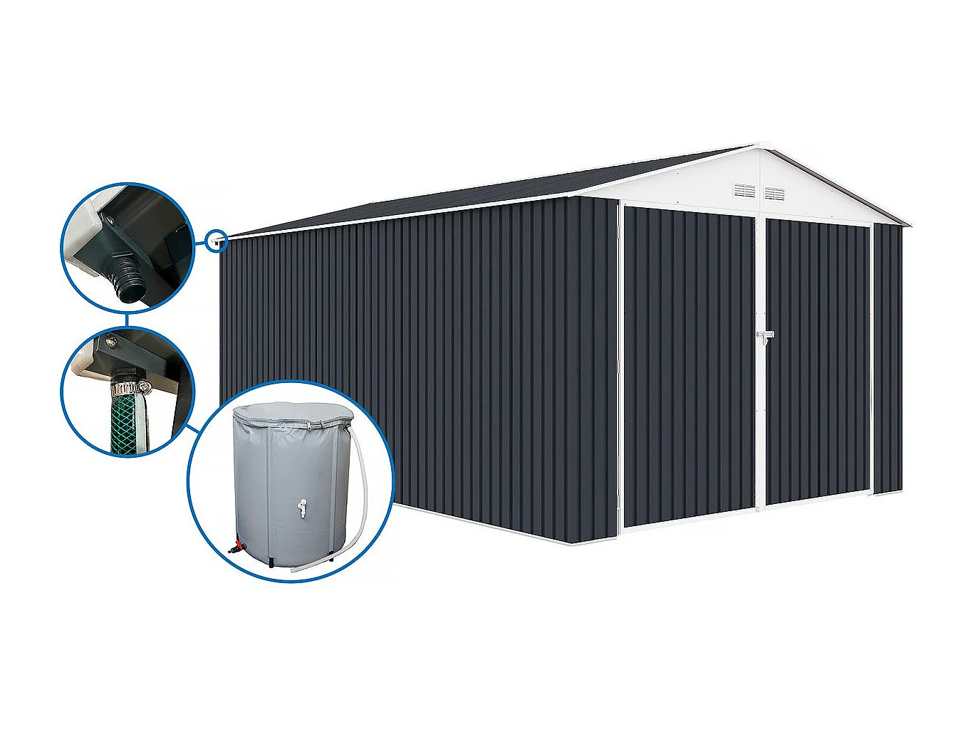 Garage métal  " Houston" - 18,56m² avec gouttière et récupérateur d'eau - Anthracite