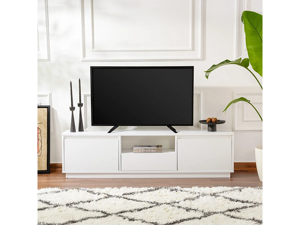 Meuble TV 3 portes 1 niche blanc 160 cm - Noane