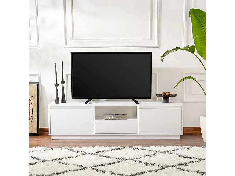 Meuble TV 3 portes 1 niche blanc 160 cm - Noane