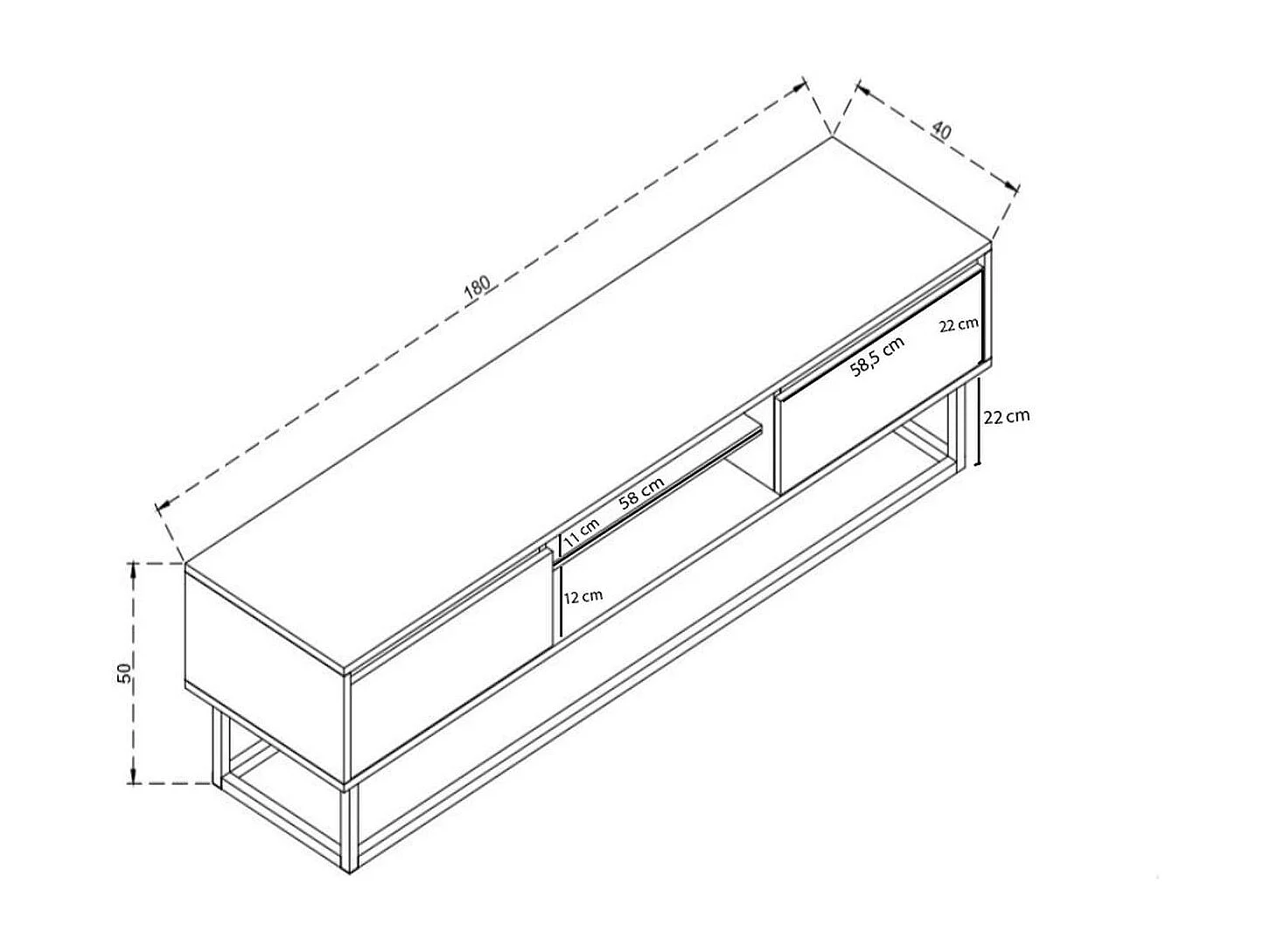 Meuble TV 2 tiroirs 2 niches effet bois 180 cm - Parma