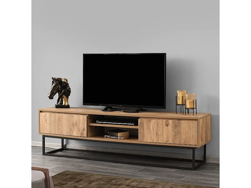 Meuble TV 2 tiroirs 2 niches effet bois 180 cm - Parma