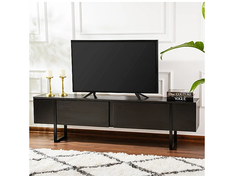 Meuble TV 2 portes noir 180 cm - Tessa