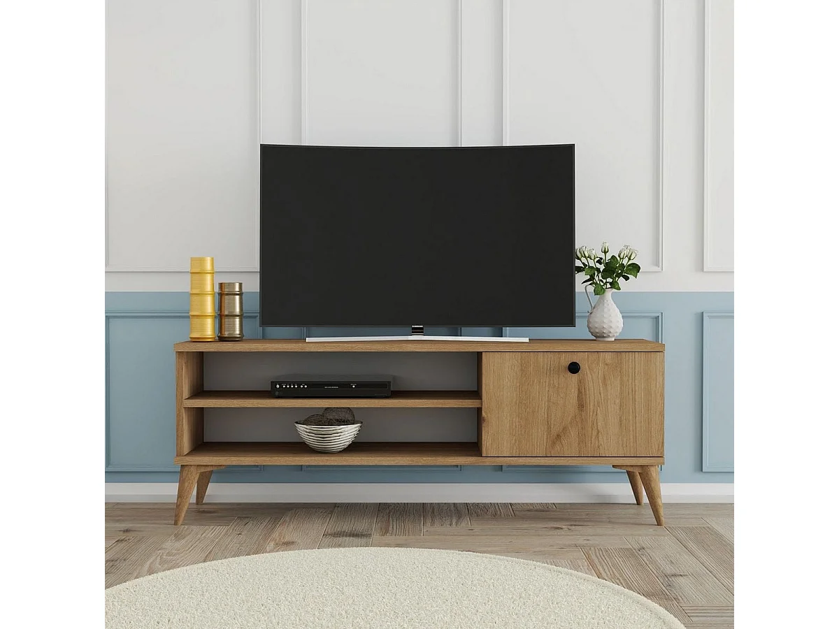 Meuble TV 1 porte 2 niches effet Chêne 120 cm - Saren