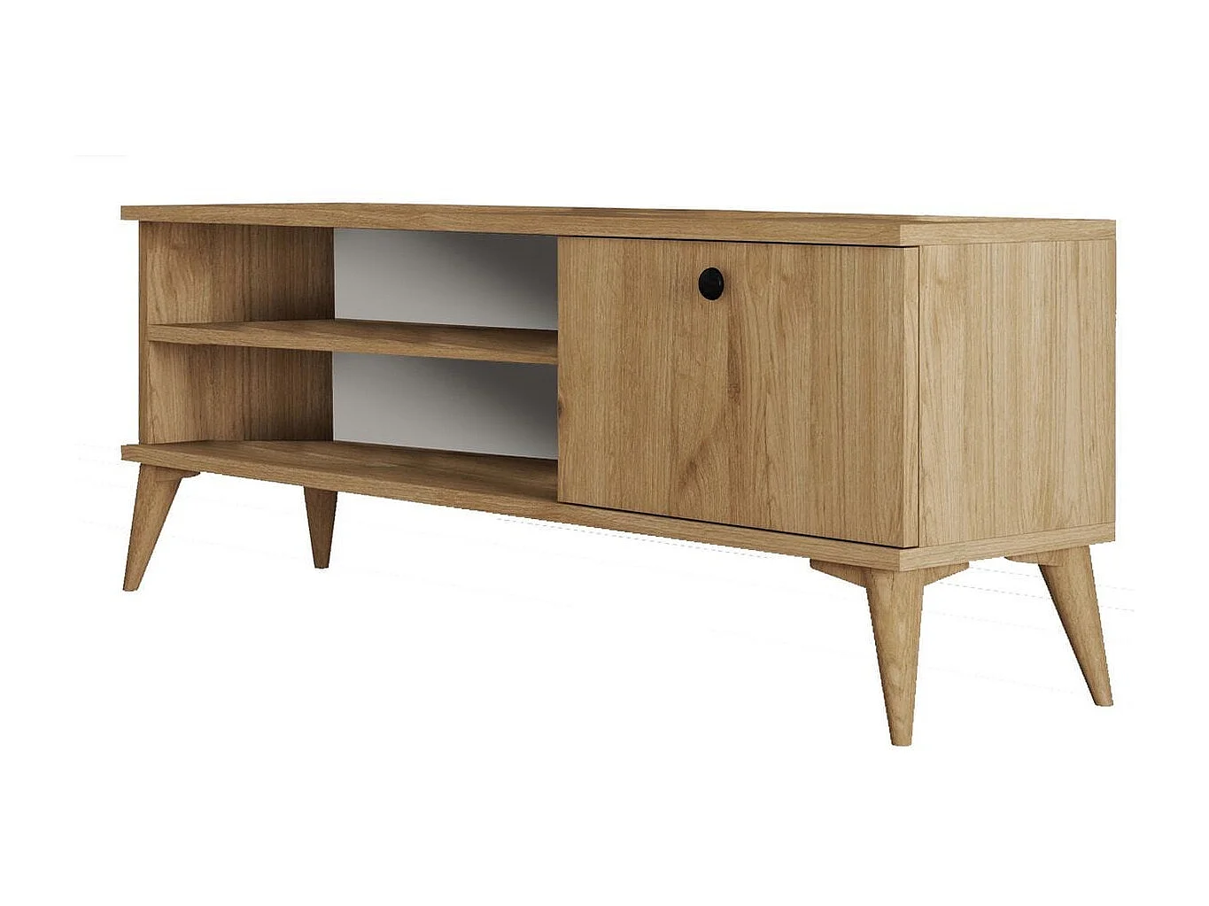 Meuble TV 1 porte 2 niches effet Chêne 120 cm - Saren