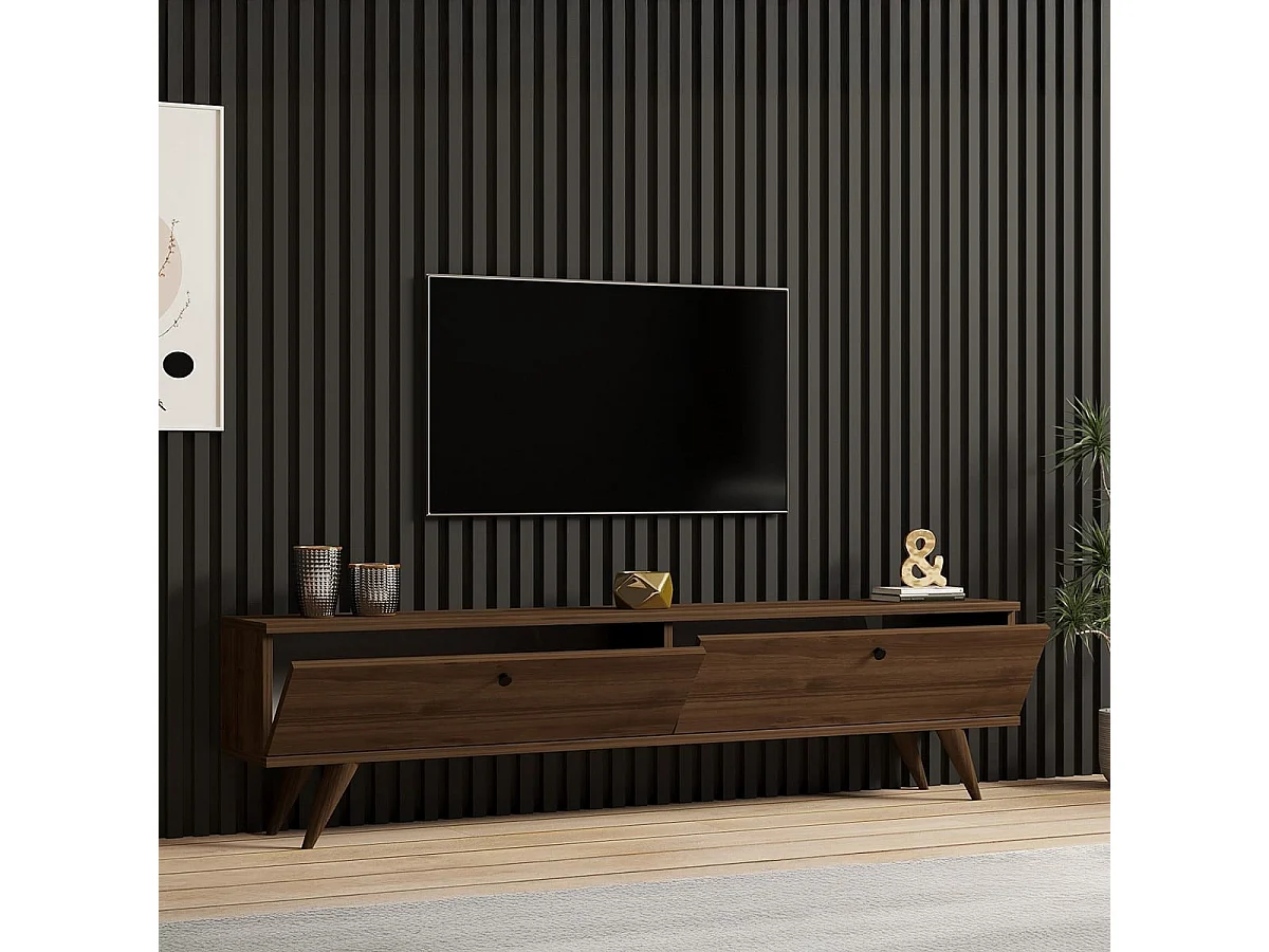 Meuble TV 2 portes effet Noyer 160 cm - Kea