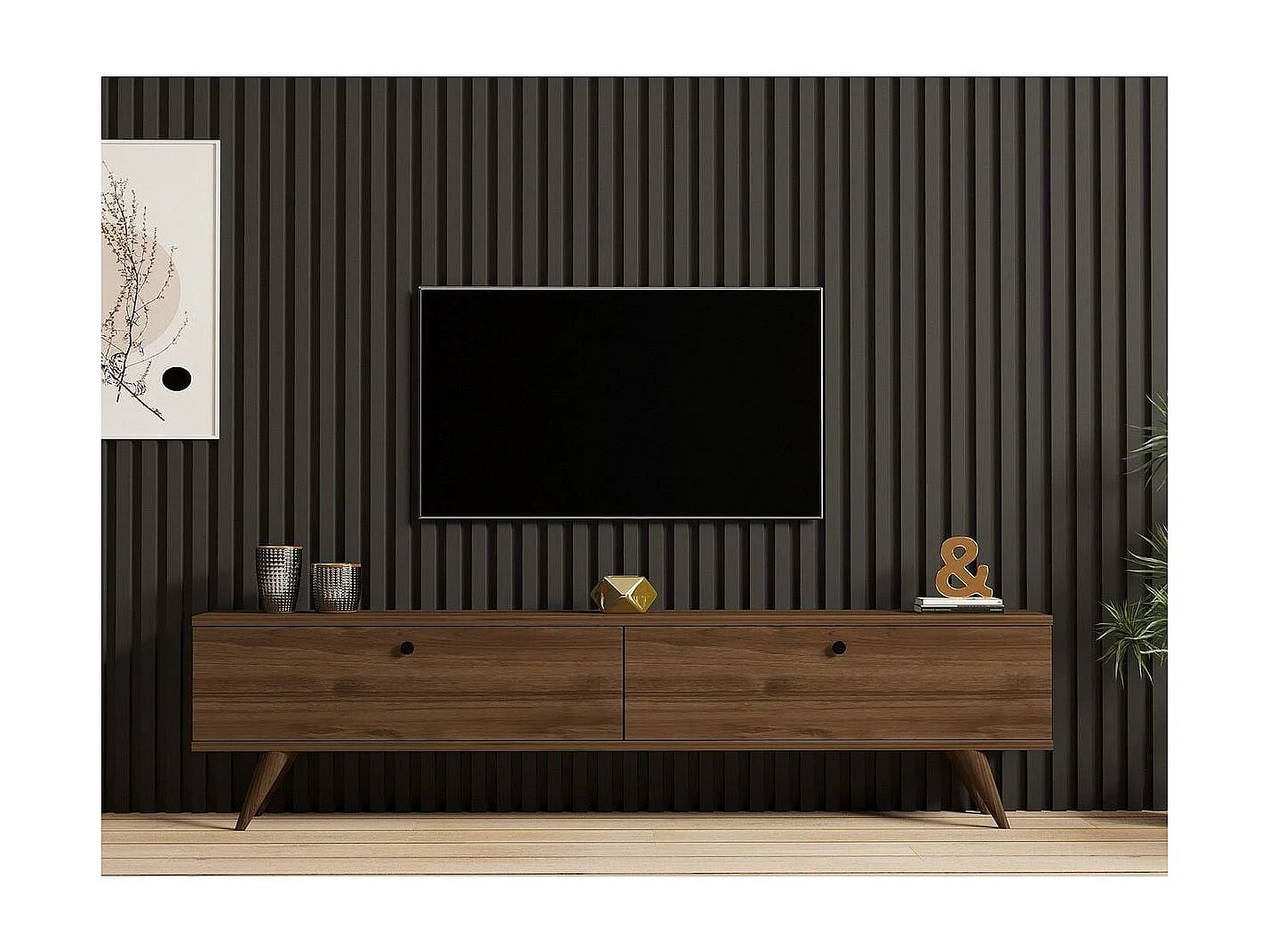 Meuble TV 2 portes effet Noyer 160 cm - Kea