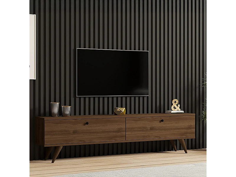 Meuble TV 2 portes effet Noyer 160 cm - Kea