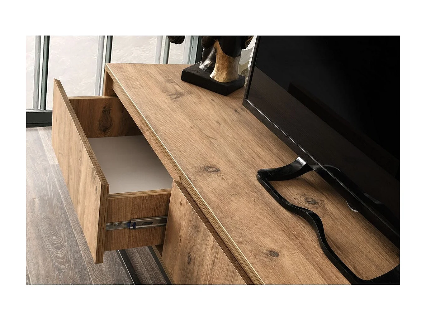 Meuble TV 3 tiroirs effet bois 180 cm - Breno
