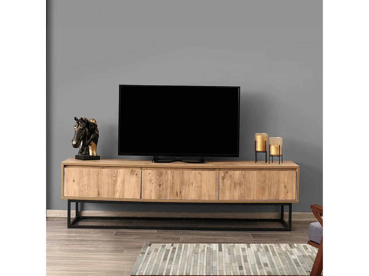 Meuble TV 3 tiroirs effet bois 180 cm - Breno