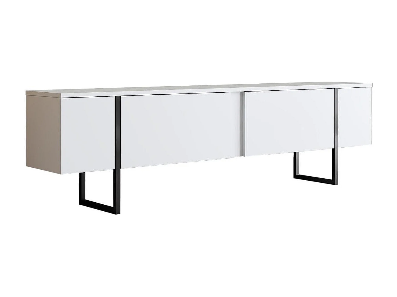 Meuble TV 2 portes blanc, piètement noir 180 cm - Celia