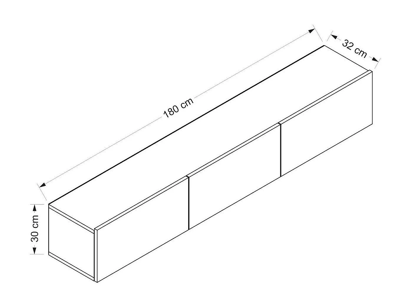 Meuble TV suspendu 3 portes blanc 180 cm - Veria