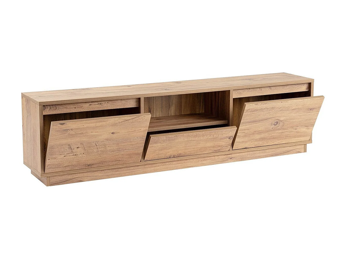 Meuble TV 3 portes 1 niche effet bois 160 cm - Noane