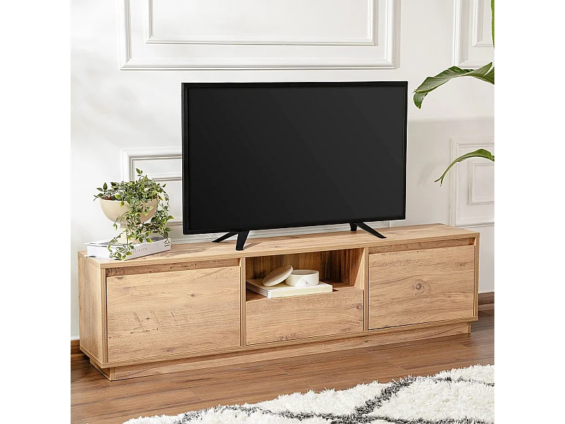 Meuble TV 3 portes 1 niche effet bois 160 cm - Noane