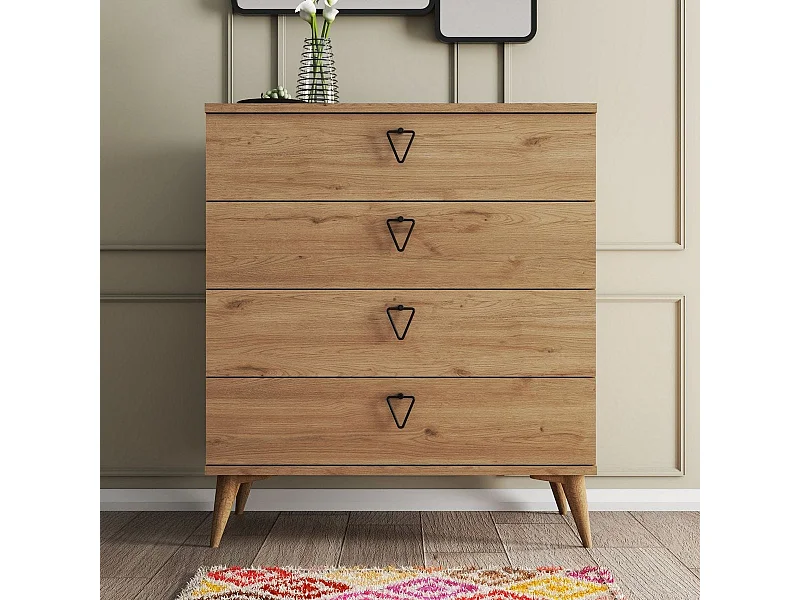 Commode 4 tiroirs effet chêne 80 cm - Ardea